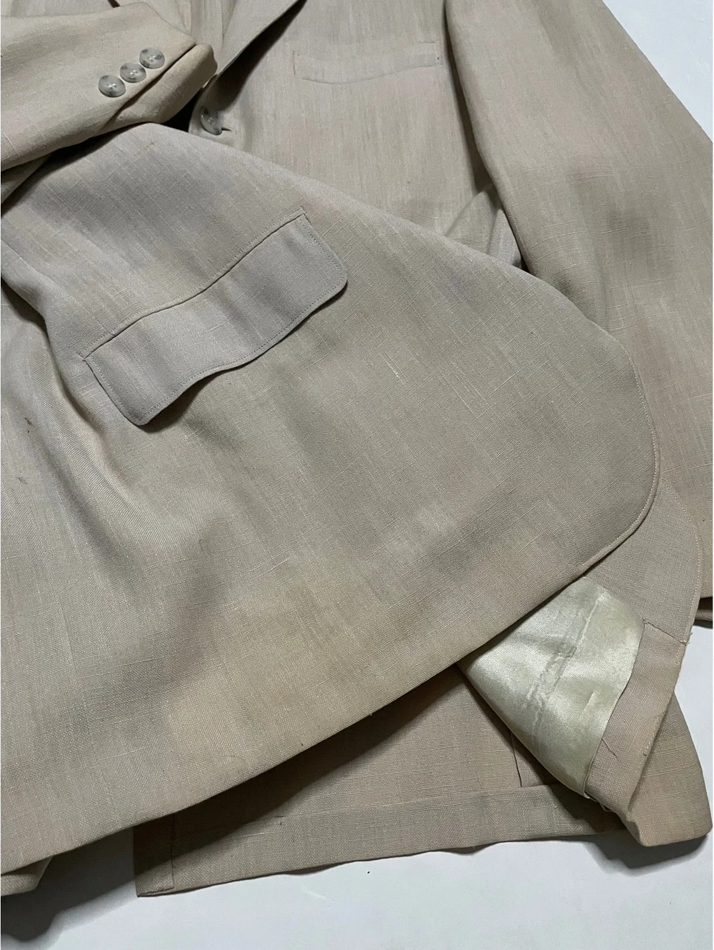 Vintage 50s Palm Beach Mens Blazer Jacket Beige Linen Size 39R Sport Coat